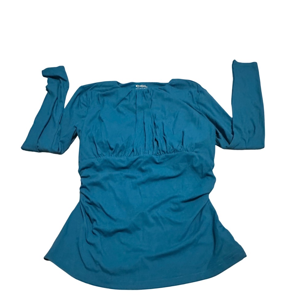 OGL Eco-SkinKiss Round Neck All-over Ruching Bra Top Teal Small NWT - Picture 2 of 6